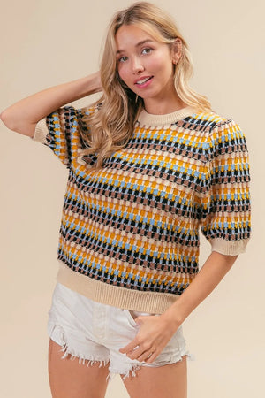 BiBi Multi Color Half Sleeve Sweater - Farnelli