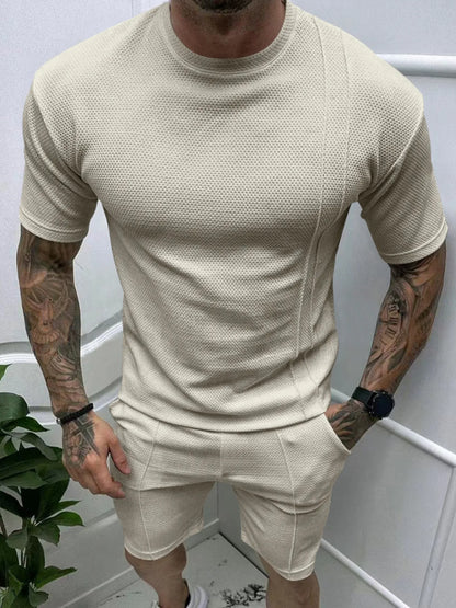 Men's Full Size Round Neck Tee and Shorts Set Plus Size - Farnelli
