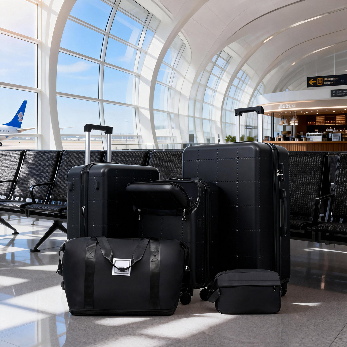 HouseOfZazla 5-piece black hardside luggage set with USB port and TSA lock