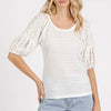 Mittoshop Mixed Media Textured Knit Popcorn Puff Sleeve Blouse - Off White