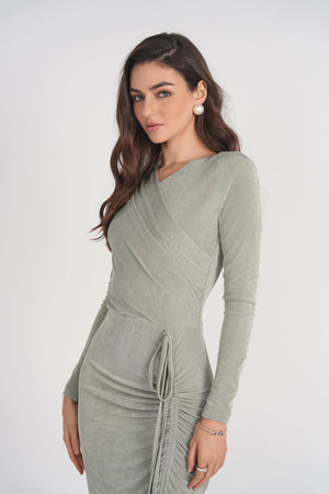 Seafoam Valerie Midi Dress by Adina Las Vegas, flowing fabric with a stylish midi length, perfect for elegant occasions.