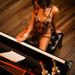 Mapale Black Nude Strappy Lace Bustier Garters & String Set