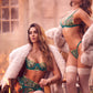 Mapale Aurora Green Sheer Bra Panty & Garter Lingerie Set