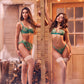 Mapale Aurora Green Sheer Bra Panty & Garter Lingerie Set