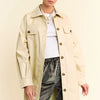 Davi & Dani Faux Leather Button Up Jacket with Chest Pockets - BEIGE