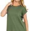 Zenana Cotton Modal Slub Rolled Sleeve T-Shirt - ARMY GREEN