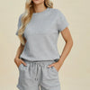 Double Take Full Size Texture Short Sleeve Top and Shorts Set - Gray
