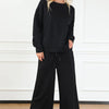 Double Take Full Size Textured Long Sleeve Top and Drawstring Pants Set - Black