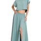 Zenana Heavy Woven Span Crop Tee & Skirt Set - Farnelli