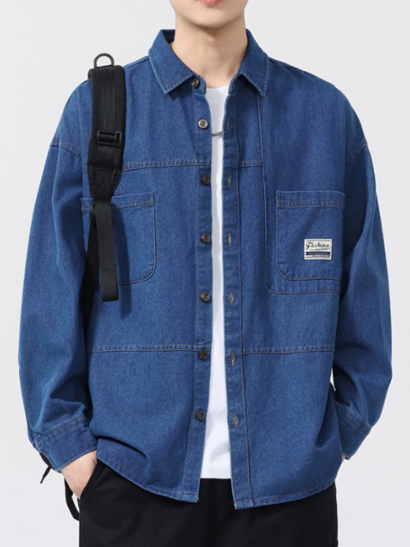 Men's Plus Size Button Up Long Sleeve Denim Shirt - Farnelli