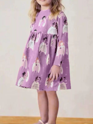 Children's Long Sleeve Cartoon Print Casual Dress - Farnelli
