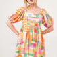 And The Why Square Neck Puff Sleeve Geo Printed Mini Dress - Farnelli