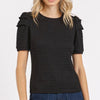 Mittoshop Textured Round Neck Short Sleeve Blouse - Black