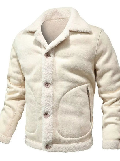 Men's Plus Size Shearling Lined Button Up Jacket - Farnelli
