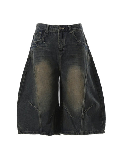 Men's Washed Wide Leg Denim Shorts - Farnelli