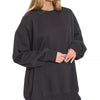 Zenana Oversized Round Neck Fleece Tunic Sweatshirt - BLACK