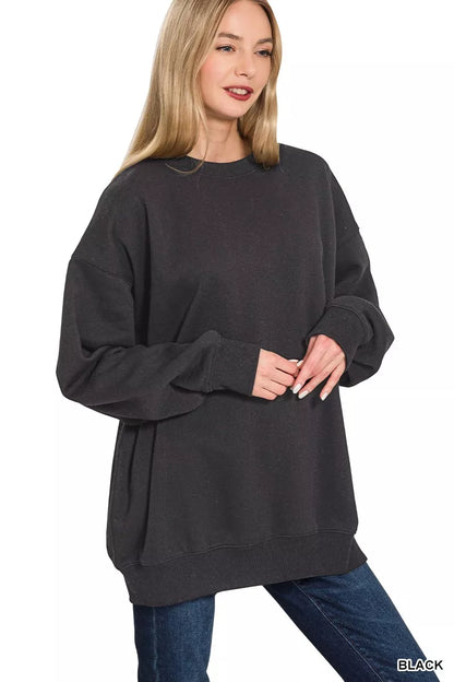 Zenana Oversized Round Neck Fleece Tunic Sweatshirt - Farnelli