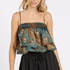 Mittoshop Paisley Patchwork Print Satin Ruffle Crop Cami - TEAL GREEN