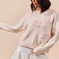 SO ME Embroidered Ribbon Round Neck Sweater - Farnelli
