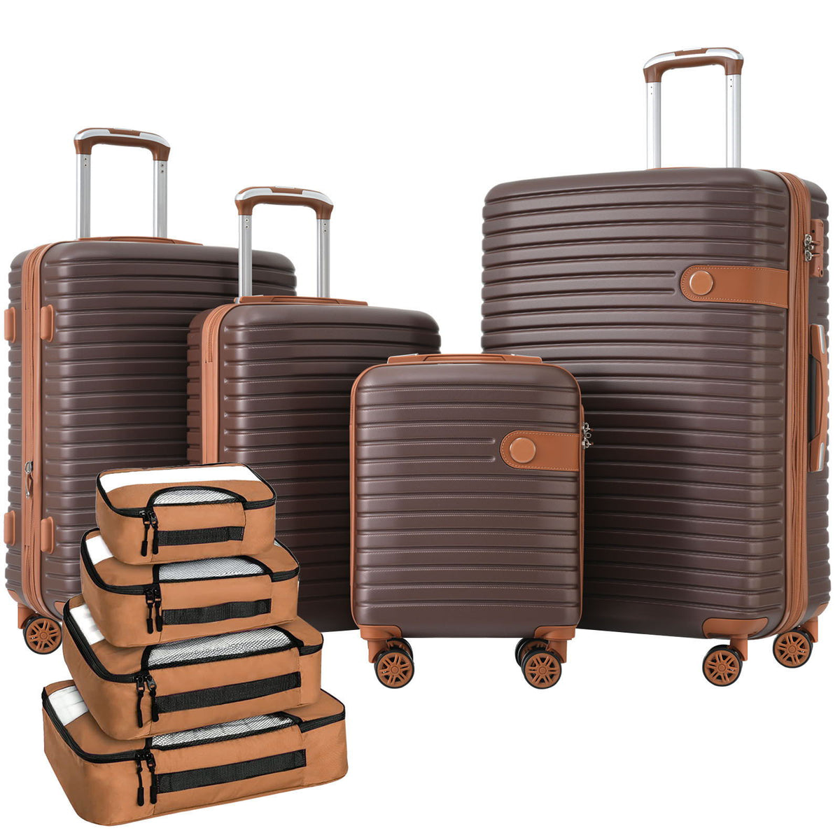 HouseOfZazla 4-piece hard shell luggage set with spinner wheels in multiple colors