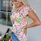 Savanna Ruffled Short Sleeve Notched Neck Blouse - Farnelli