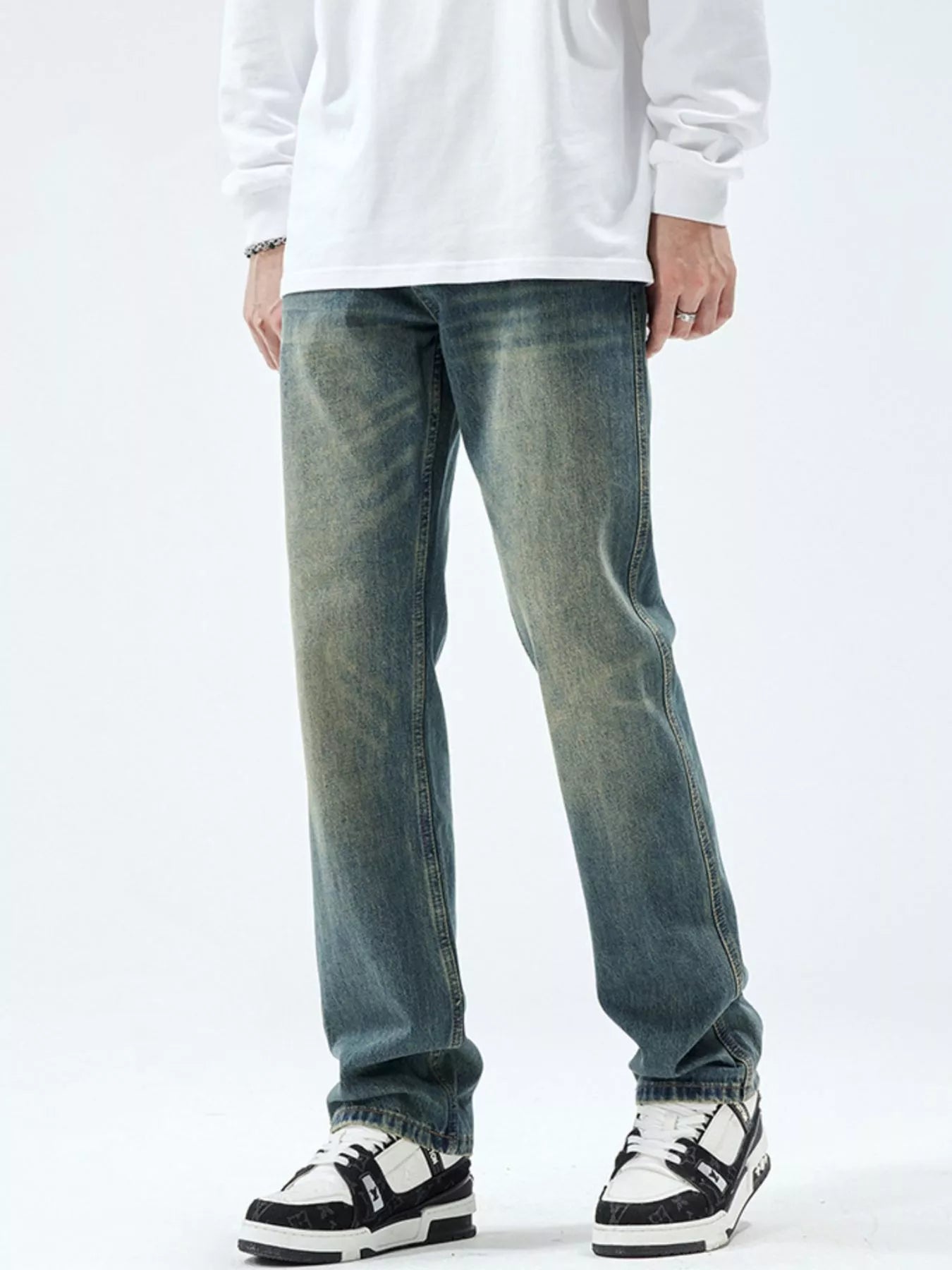 Men's Washed Straight Leg Jeans - Farnelli