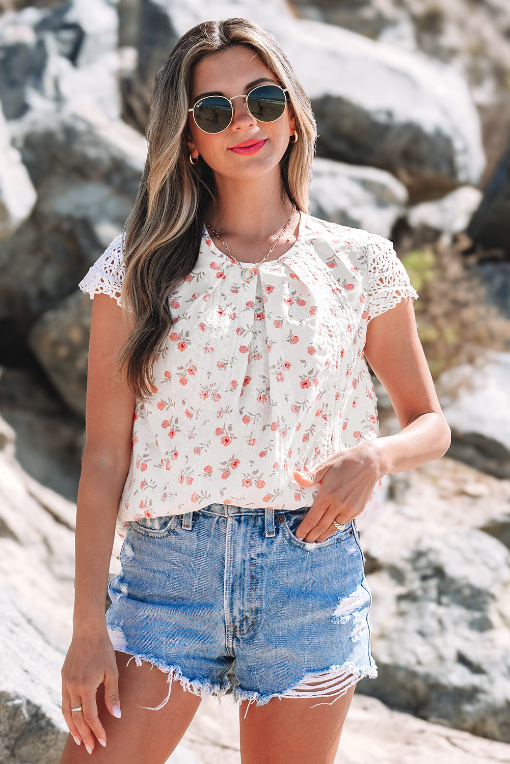 Estelle Crochet Cap Sleeve Blouse - Farnelli