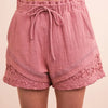 VERY J Lace Contrast Detail Woven Shorts - MAUVE