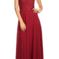 CLEARANCE - Eureka 8111 Chiffon Halter A-line Long Dress Lace Appliqued Bodice (Size L)