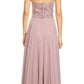 CLEARANCE - Eureka 8111 Chiffon Halter A-line Long Dress Lace Appliqued Bodice (Size L)