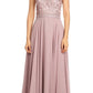 CLEARANCE - Eureka 8111 Chiffon Halter A-line Long Dress Lace Appliqued Bodice (Size L)