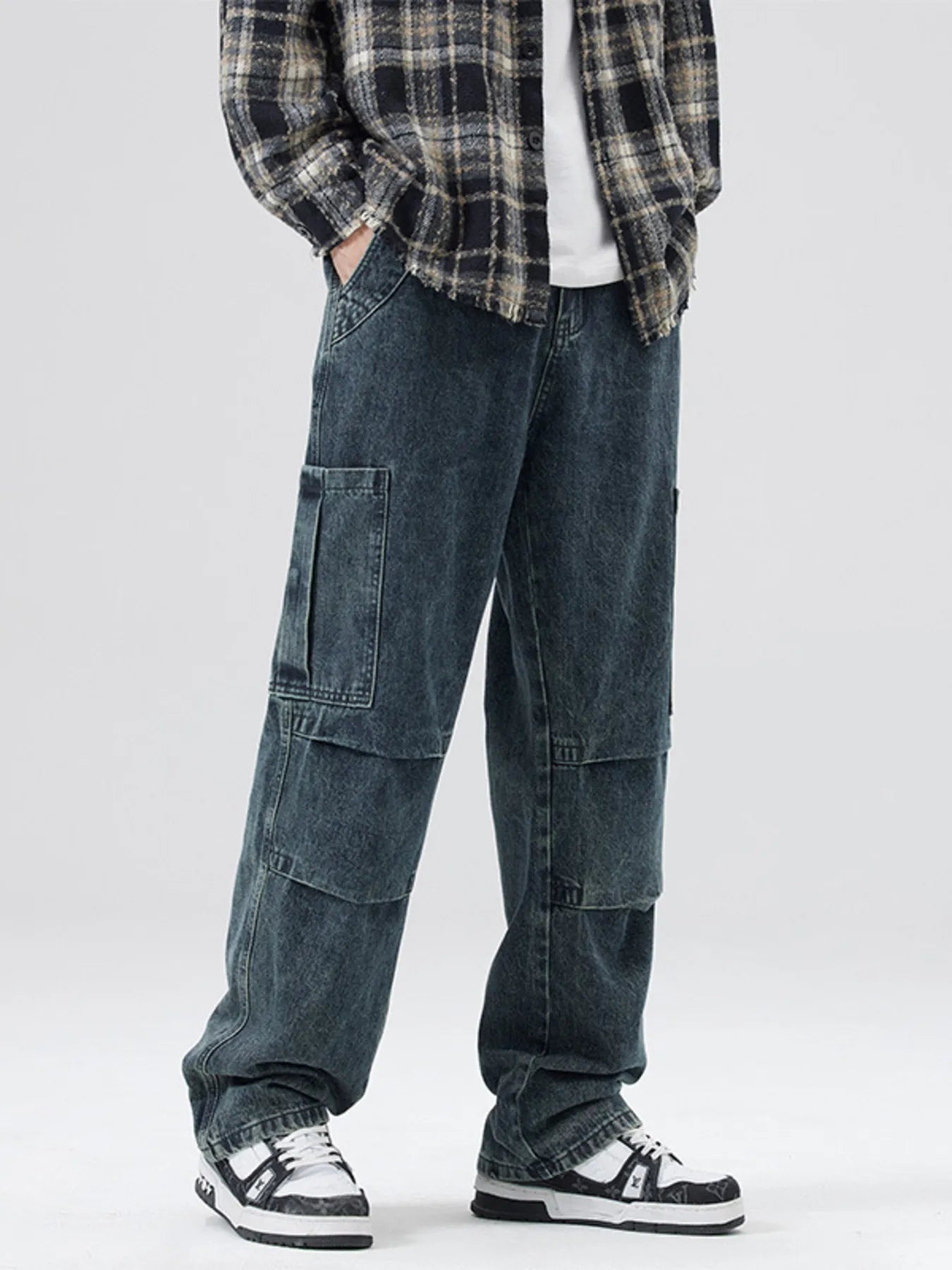 Men's Full Size Distressed Cargo Jeans Plus Size - Farnelli