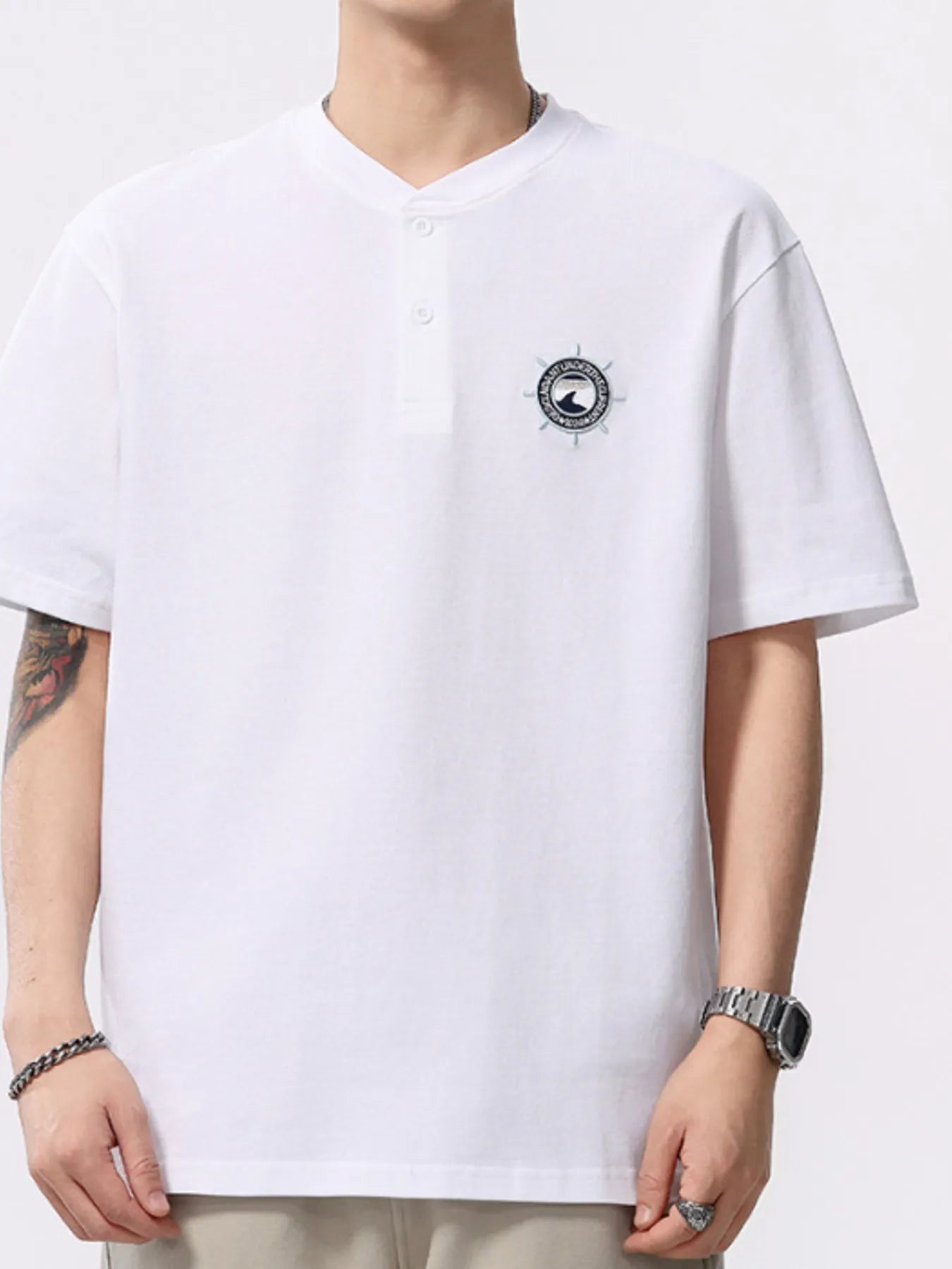 Men's Plus Size Button Detail Short Sleeve T-Shirt - Farnelli