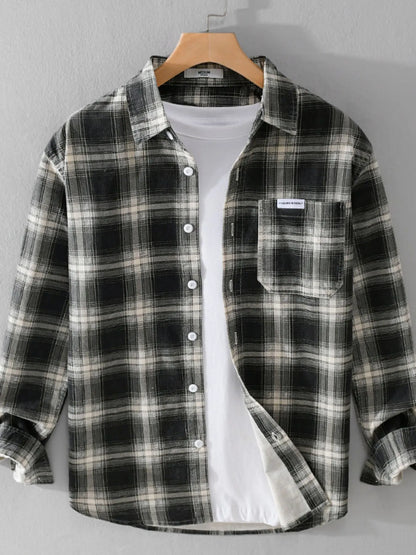 Men's Plus Size Plaid Button Up Long Sleeve Shirt - Farnelli