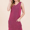 BOMBOM Rib Knit Tank Dress - BLACK-FUCHSIA