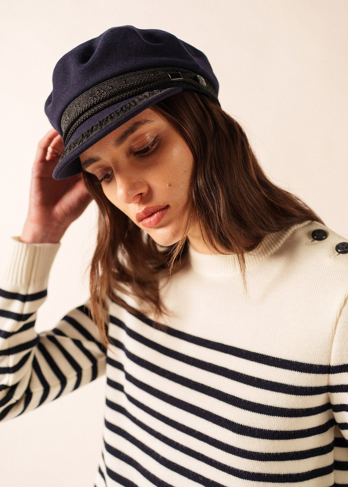 Navy Saint James USA CASQUETTE MARIN sailor cap with classic structured brim and crown detail