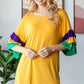 Heimish Full Size Round Neck Color Block Ruffled Half Sleeve Top Plus Size - Farnelli