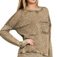 Zenana French Terry Washed Raw Edge Front Pocket Pullover - Farnelli