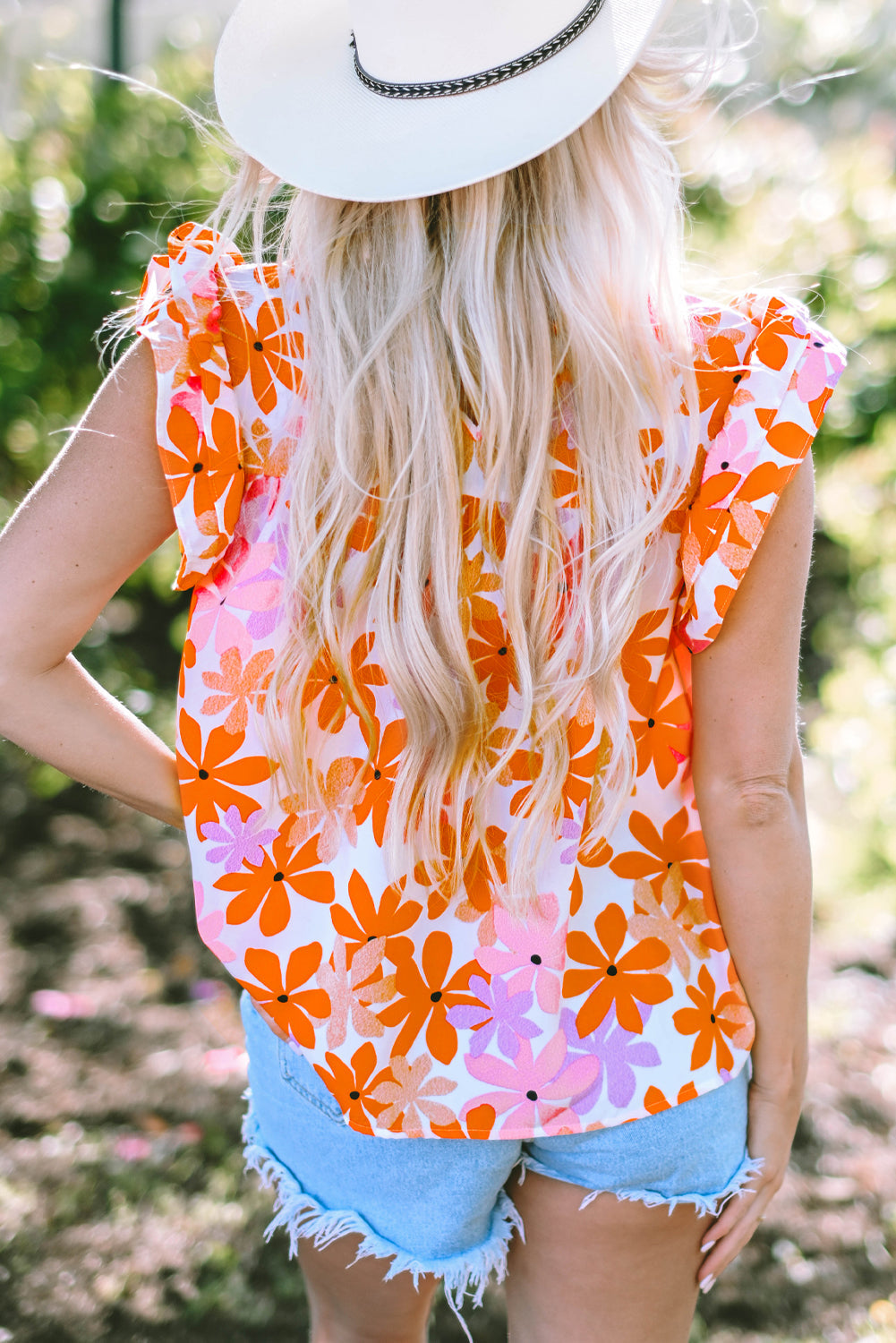 Alison Ruffled Sleeve Smocked Floral Top - Farnelli
