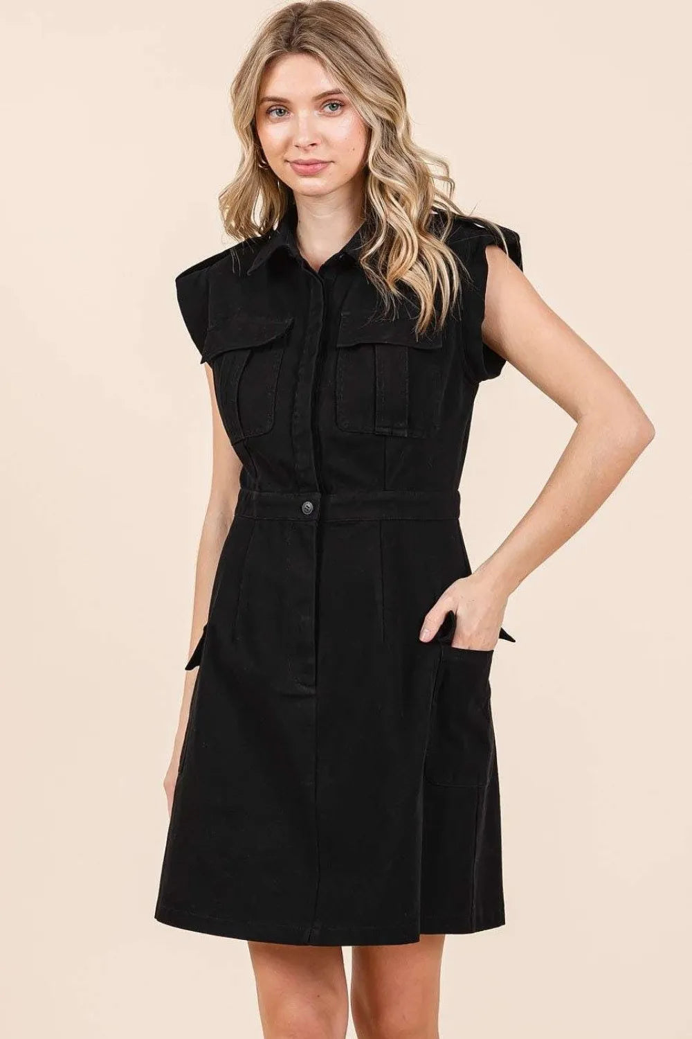 Mittoshop Cargo Pocket Half Button Mini Dress - Farnelli
