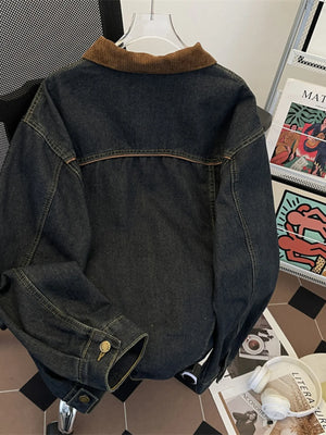 Men's Plus Size Corduroy Collar Button Up Denim Jacket - Farnelli