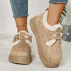 Buckle Strap Faux Fur Trim Platform Boots - Khaki