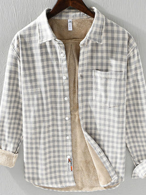 Men's Plus Size Plaid Button-Down Shirt with Contrast Inner Lining - Farnelli