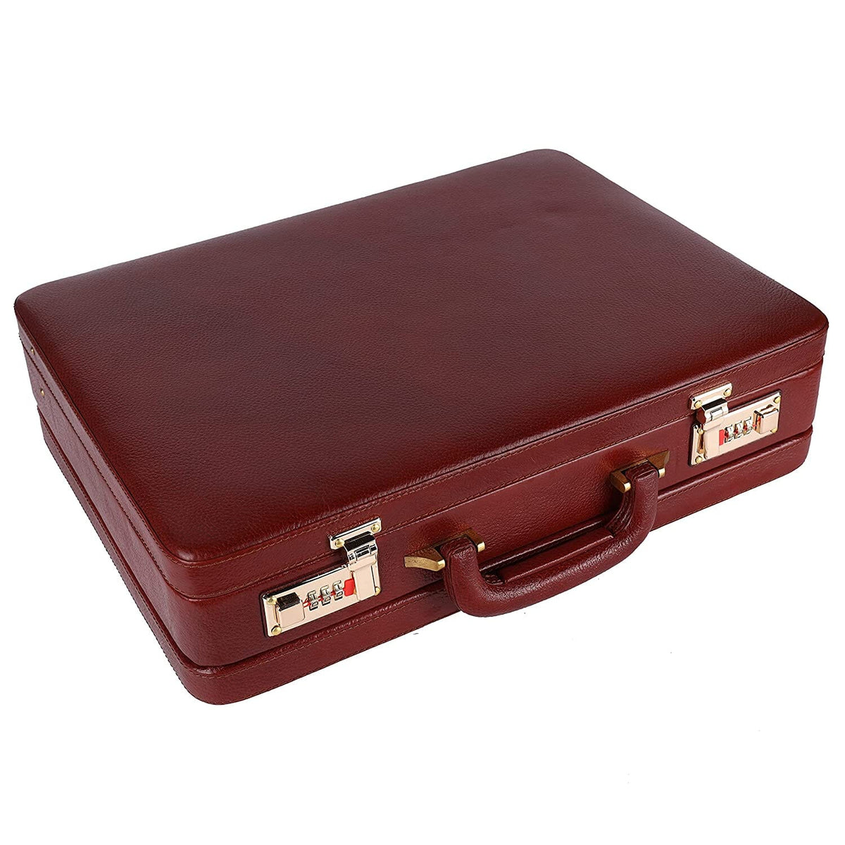 Expandable leather office suitcase briefcase by Classy Leather Bags with multiple compartments and sturdy handle.