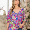 Sew In Love Full Size V-Neck Floral Half Sleeve Top - Magenta/Olive