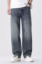 Men's Full Size Vintage Wash Relaxed Fit Straight Jeans Plus Size - Farnelli