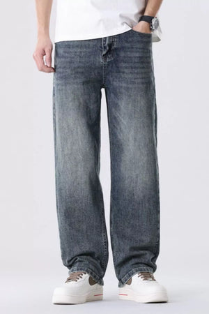 Men's Full Size Vintage Wash Relaxed Fit Straight Jeans Plus Size - Farnelli