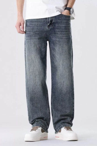 Men's Full Size Vintage Wash Relaxed Fit Straight Jeans Plus Size - Farnelli