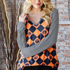 Heimish Full Size Checkered Contrast Striped Long Sleeve T-Shirt - Orange/Black