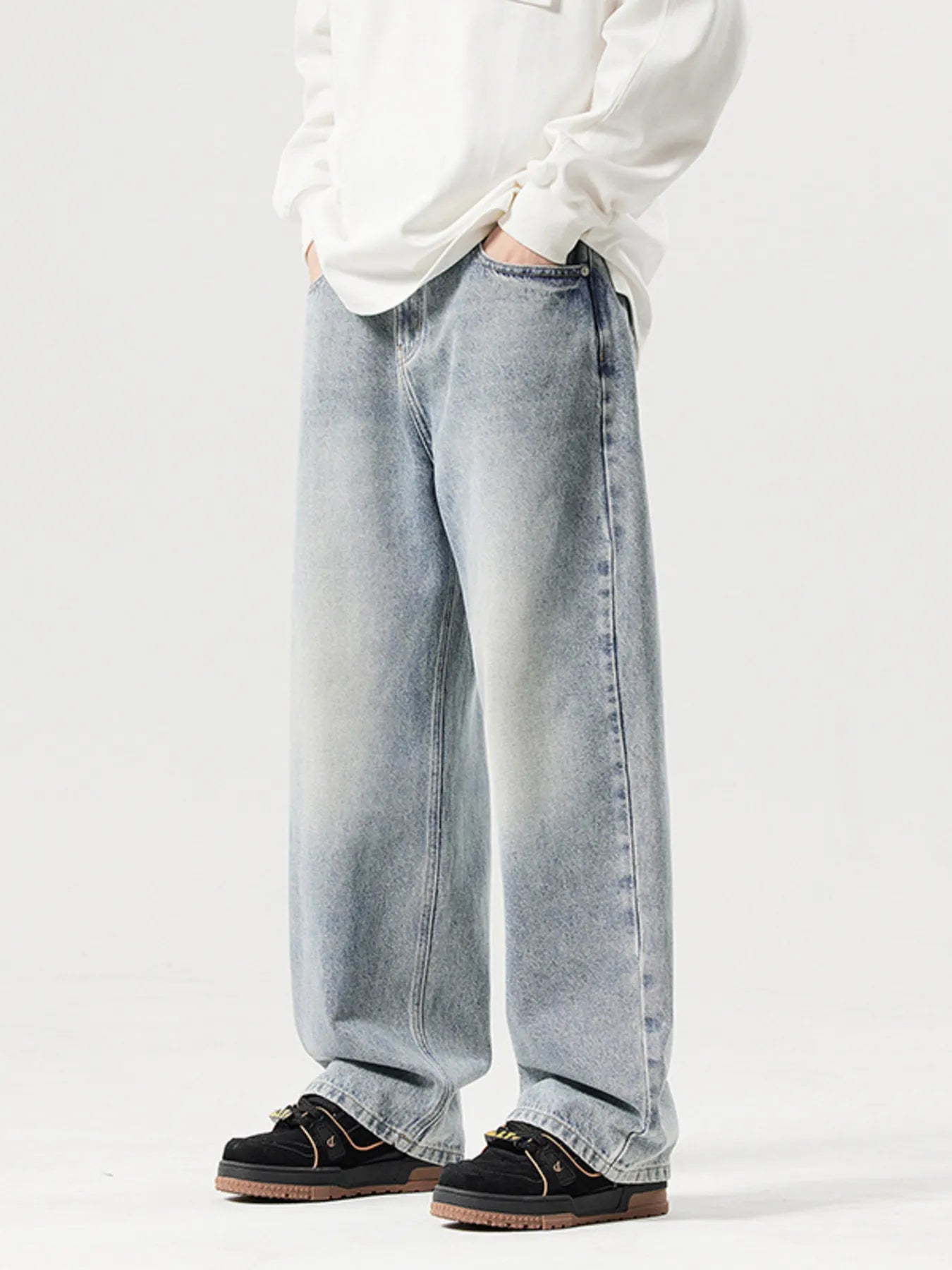 Men's Vintage Wash Wide Leg Jeans - Farnelli